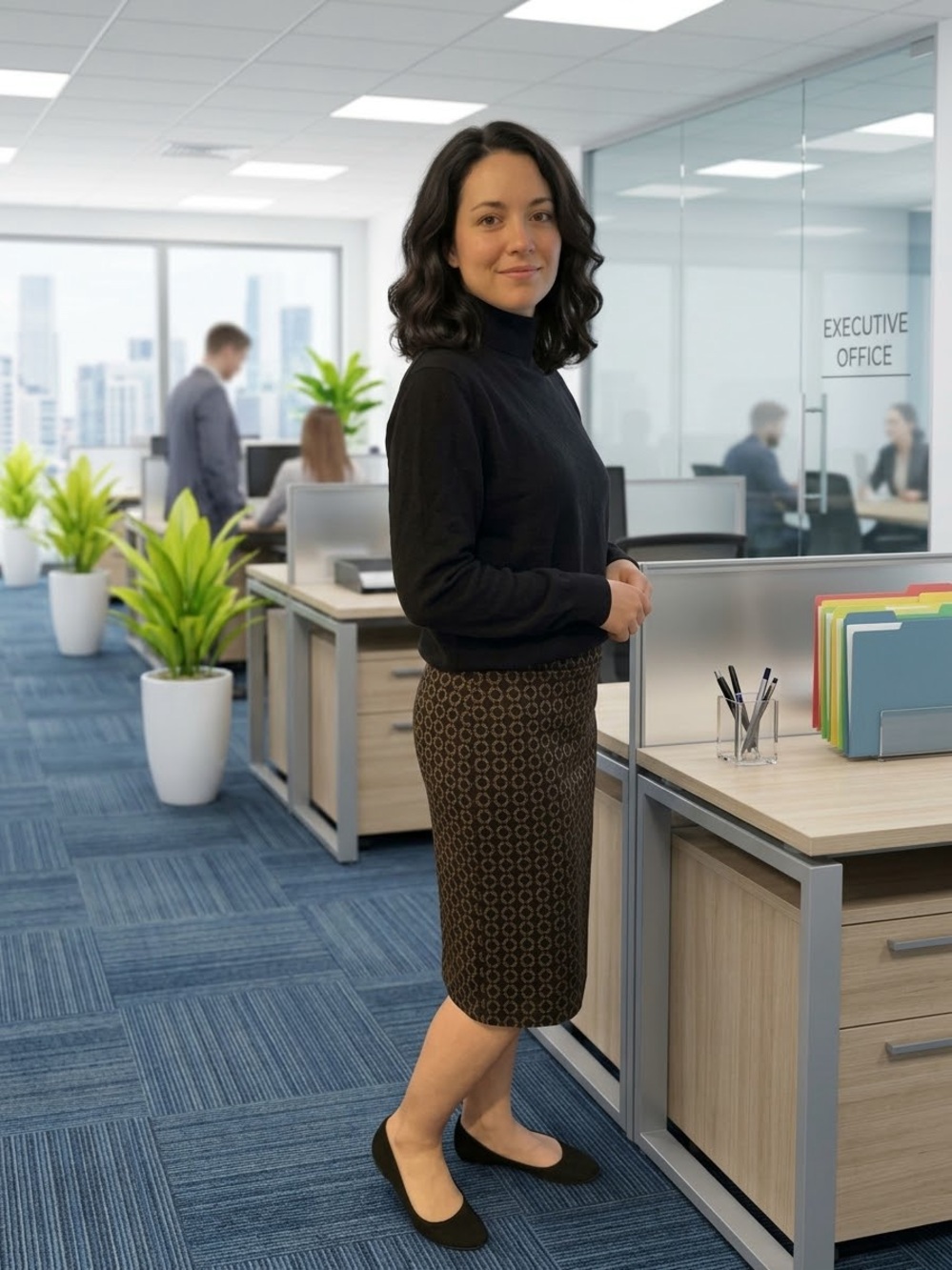 Lyse Spenard Skirt & Soft Black Turtleneck Sweater- Cozy Fall Office Bundle
